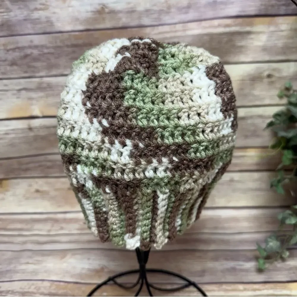 Cozy Camouflage Knit Messy Bun Beanie